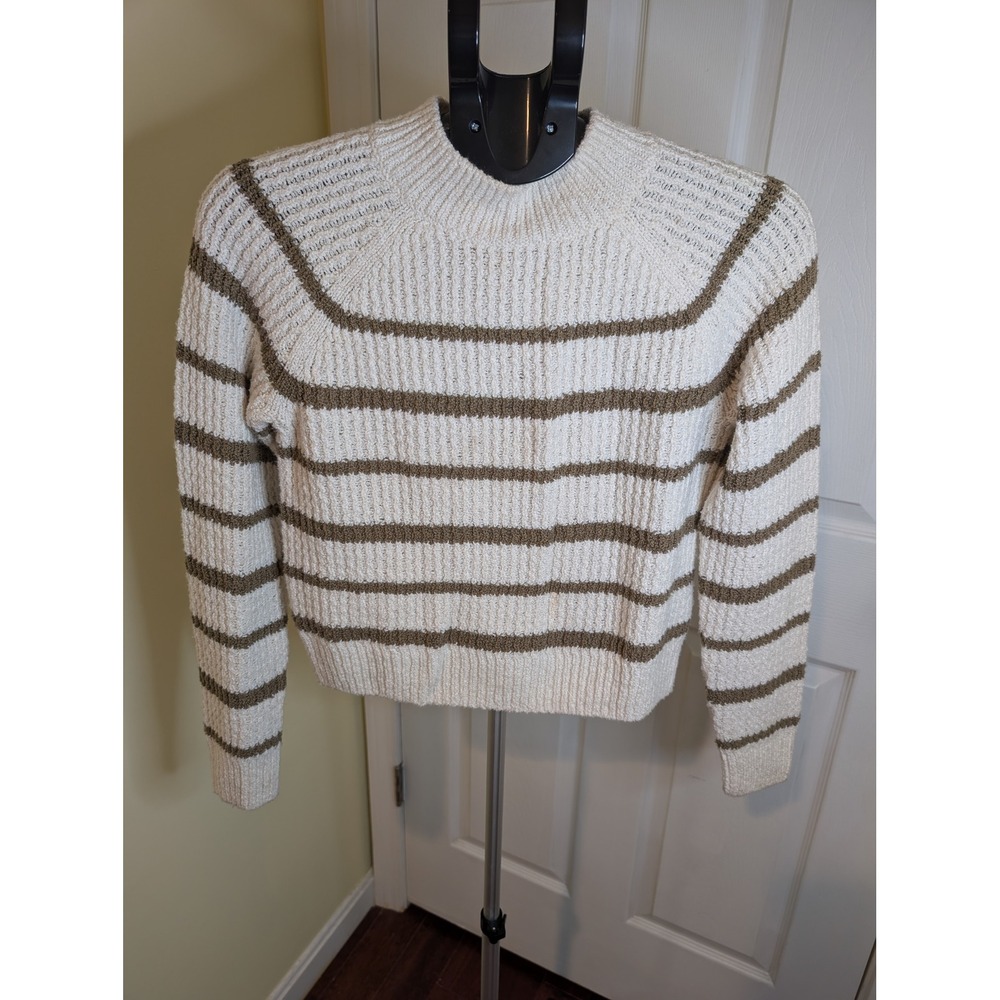 Vince Pullover Sweater Womens XS Striped‎ Ribbed Mock Neck Italian Yarn